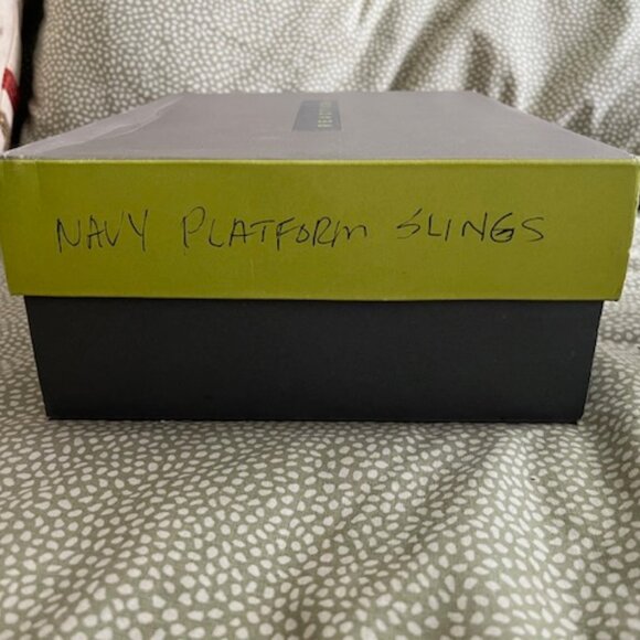 Kenneth Cole Navy Leather Slingback Open Toe Platform Heels with box - Picture 9 of 9